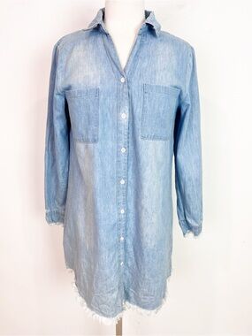 ZILCREMO BLUE DENIM BUTTON FRONT DRESS WITH FRINGE HEM SZ MEDIUM